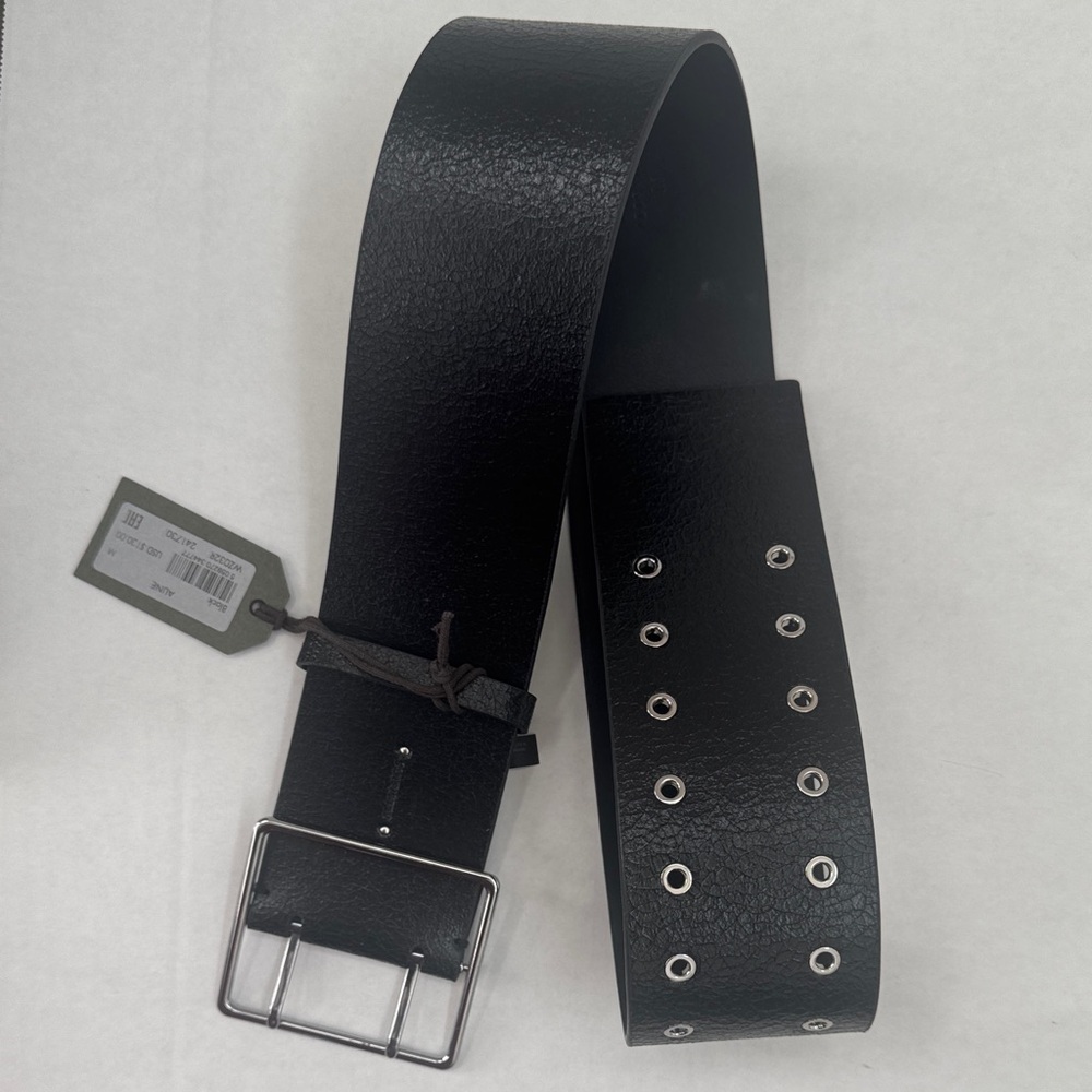 AllSaints ALINE Black Leather Belt with Silver Buckle